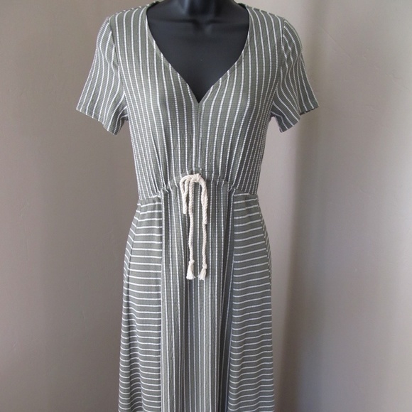 Mikey & Joey Sage and White Striped Maxi Dress - Picture 1 of 9